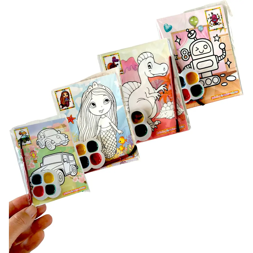 Set 20 Laminas Para Pintar  dobles con acuarela /pincel  + laberinto 3