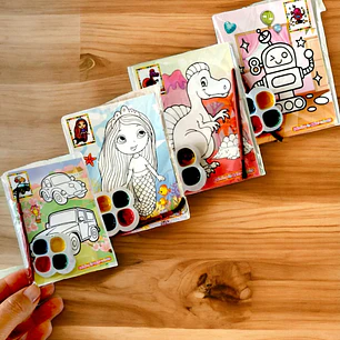 Set 20 Laminas Para Pintar  dobles con acuarela /pincel  + laberinto