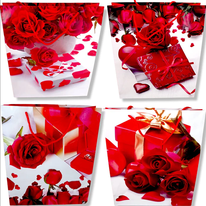 12 Bolsas rosas día enamorados 32 x 26 cm 1