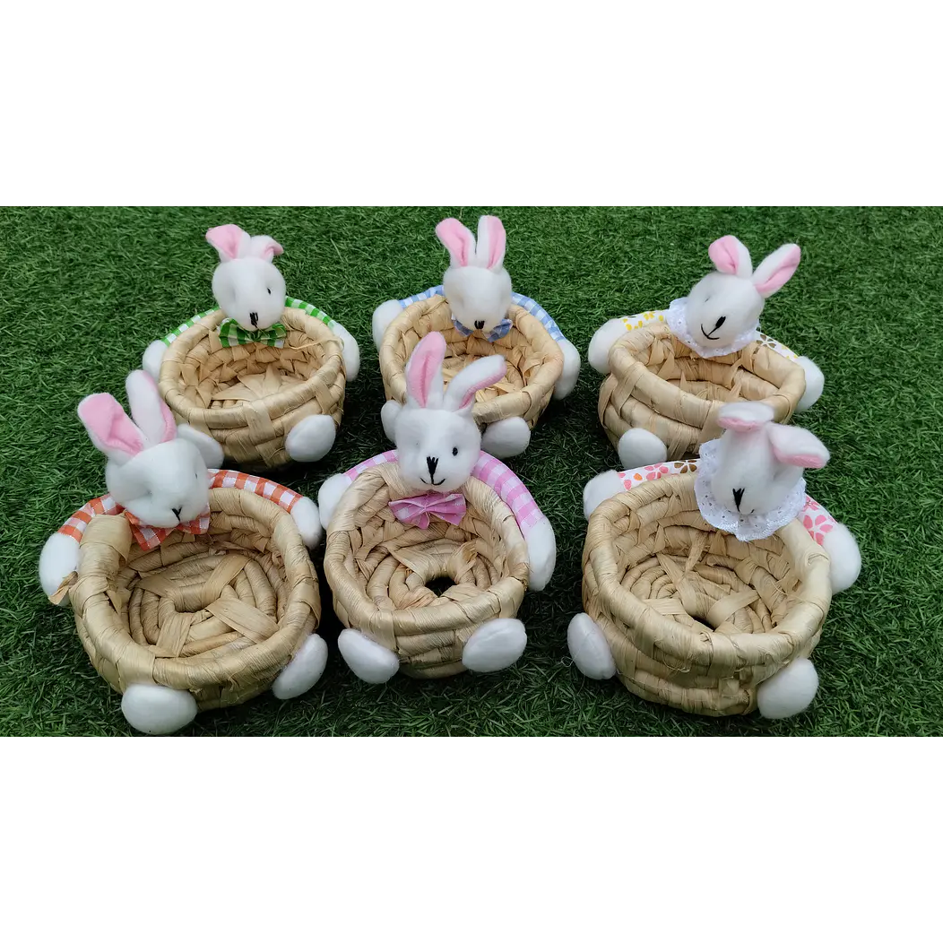 6 Canastos de pascua nido con conejo peluche 1