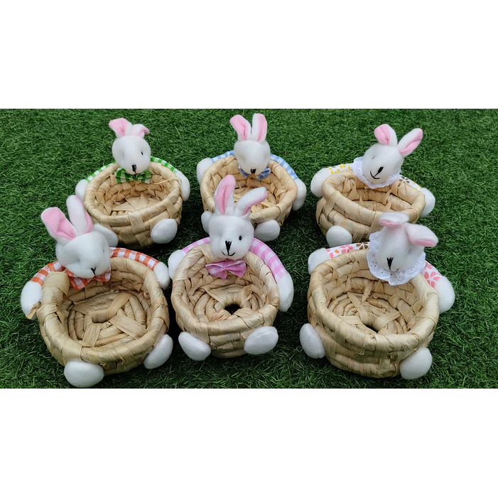 6 Canastos de pascua nido con conejo peluche 1