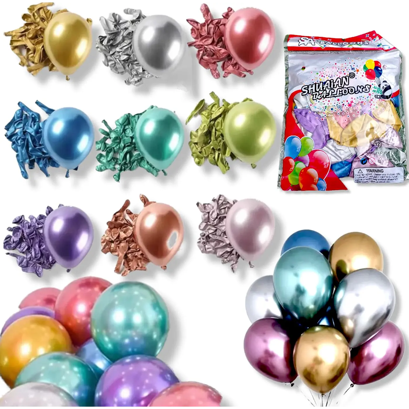 50 Globos Cromados Látex R12 30 cm Variedad De Colores 1