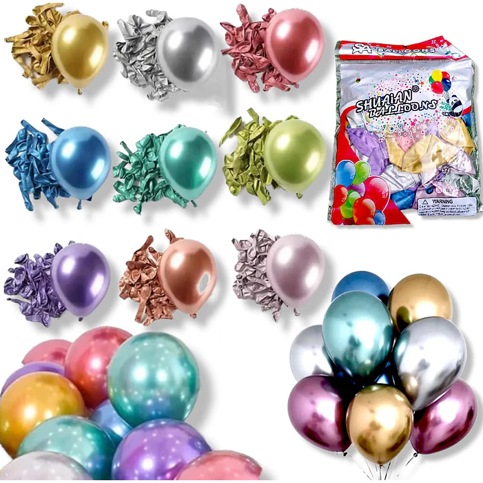 50 Globos Cromados Látex R12 30 cm Variedad De Colores 1