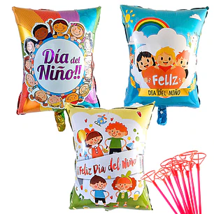 12 Globos feliz día del niño 60 cm con varillas