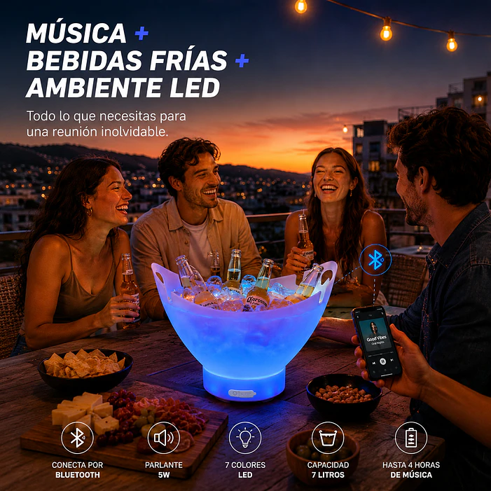 Hielera Parlante Bluetooth Luces LED 7L 7