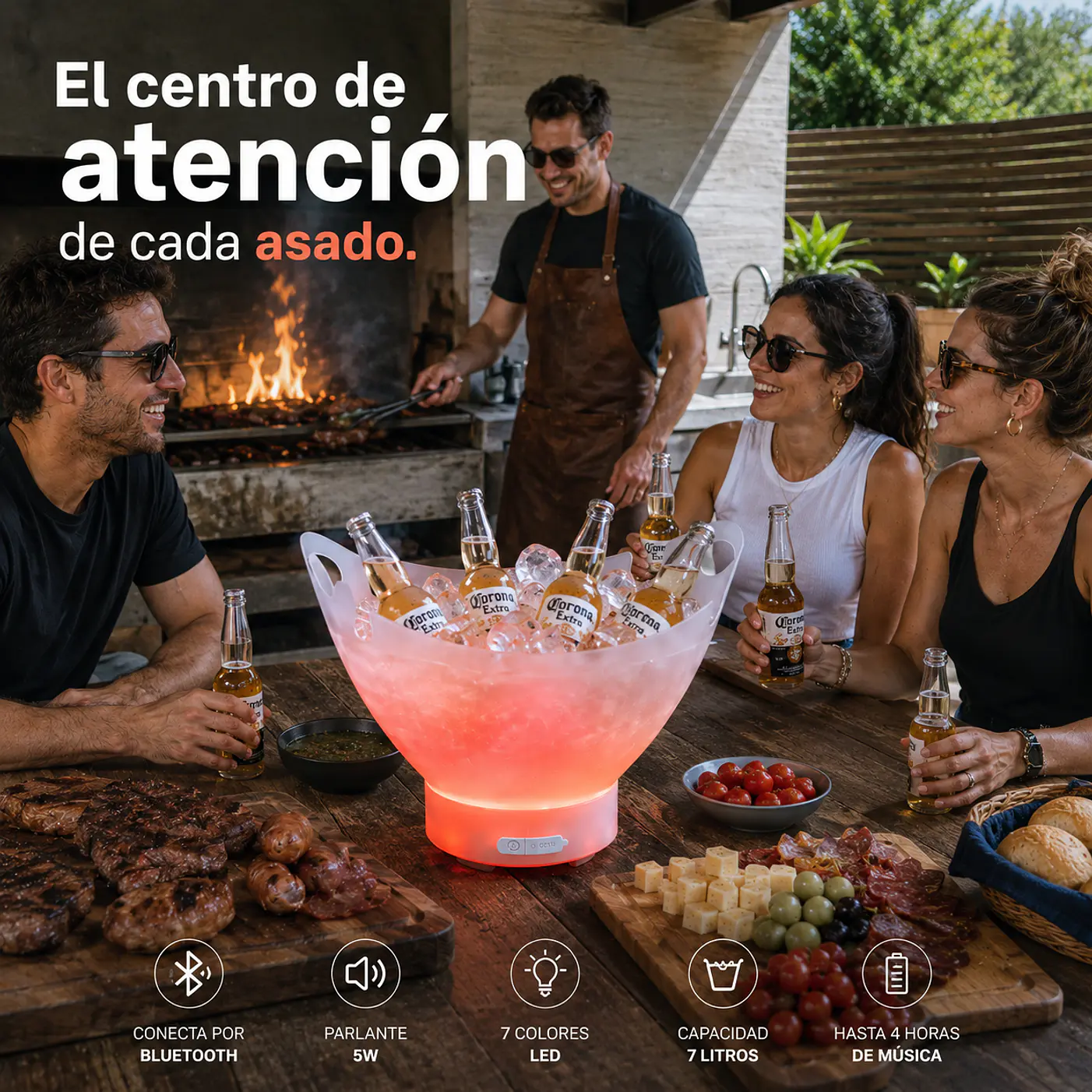 Hielera Parlante Bluetooth Luces LED 7L 13