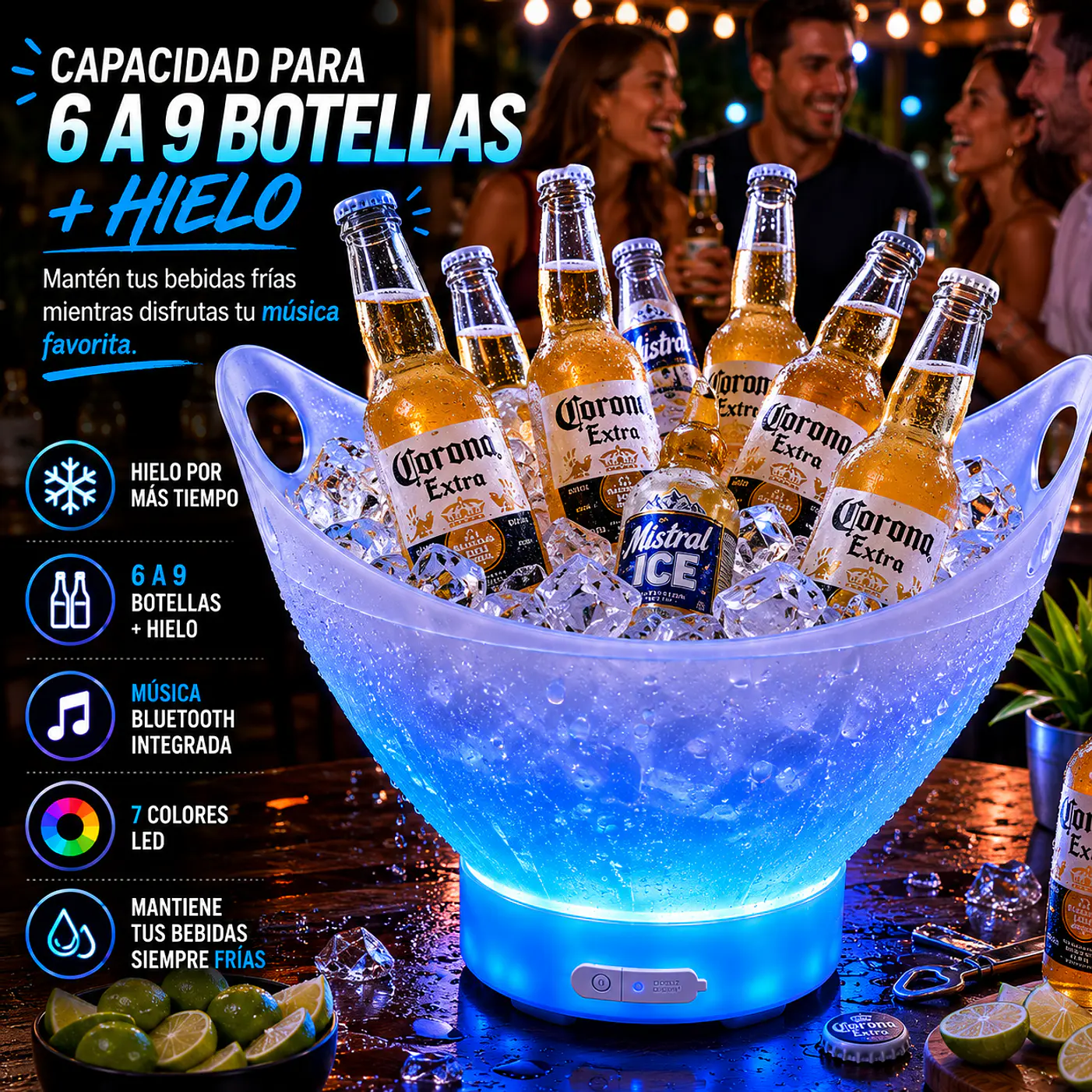 Hielera Parlante Bluetooth Luces LED 7L 4