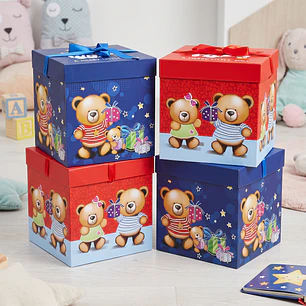 Cajas de Regalo Osos Día del Niño Cartón 22cm 12 Unidades