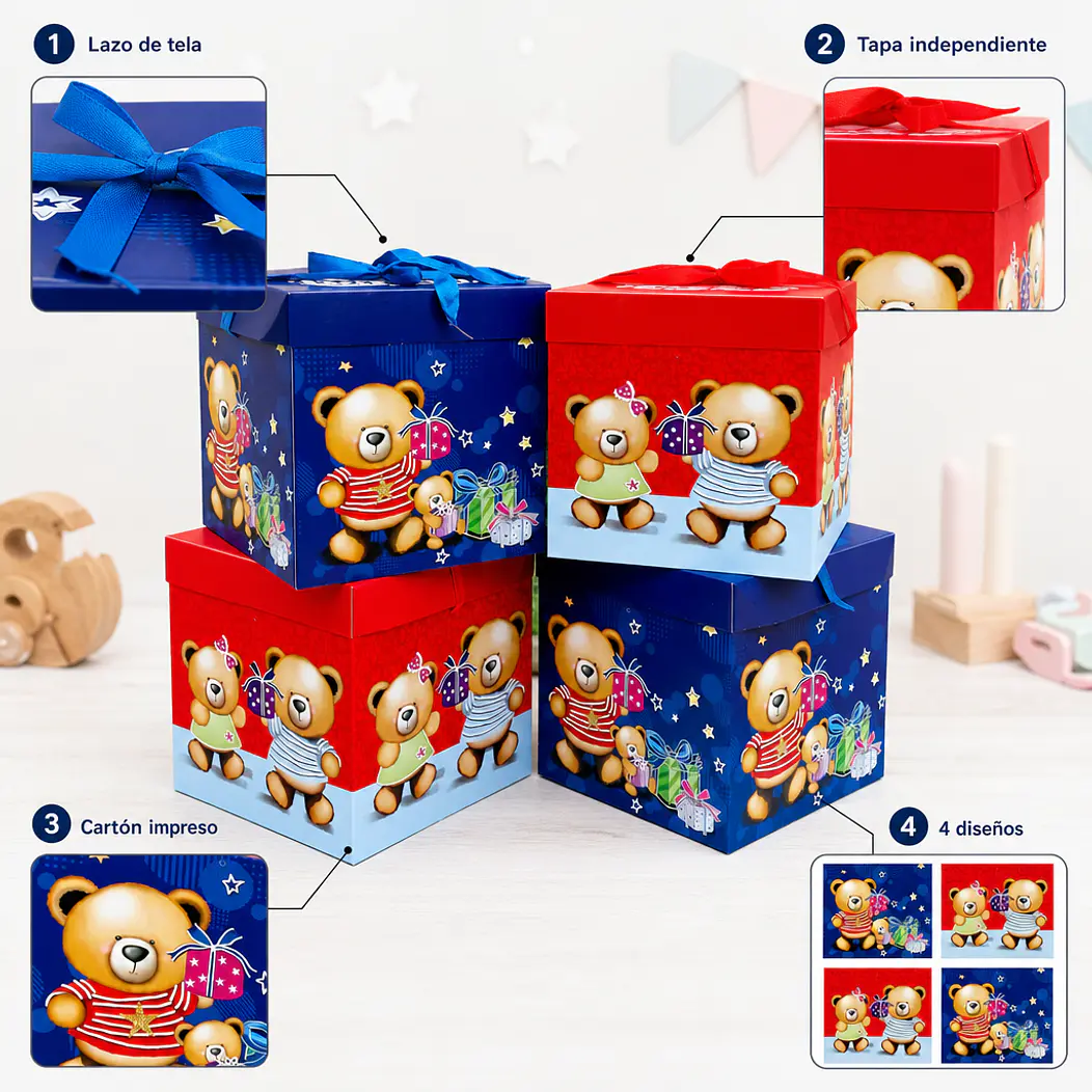 Cajas de Regalo Osos Día del Niño Cartón 22cm 12 Unidades 3