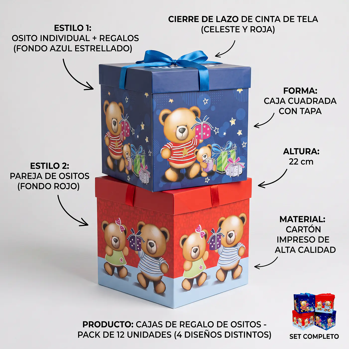 Cajas de Regalo Osos Día del Niño Cartón 22cm 12 Unidades 10