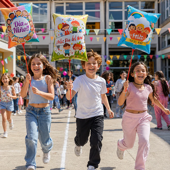 Globos feliz día del niño 60 cm con varillas 12 unidades 2