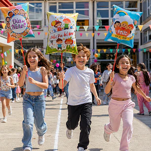 Globos feliz día del niño 60 cm con varillas 12 unidades