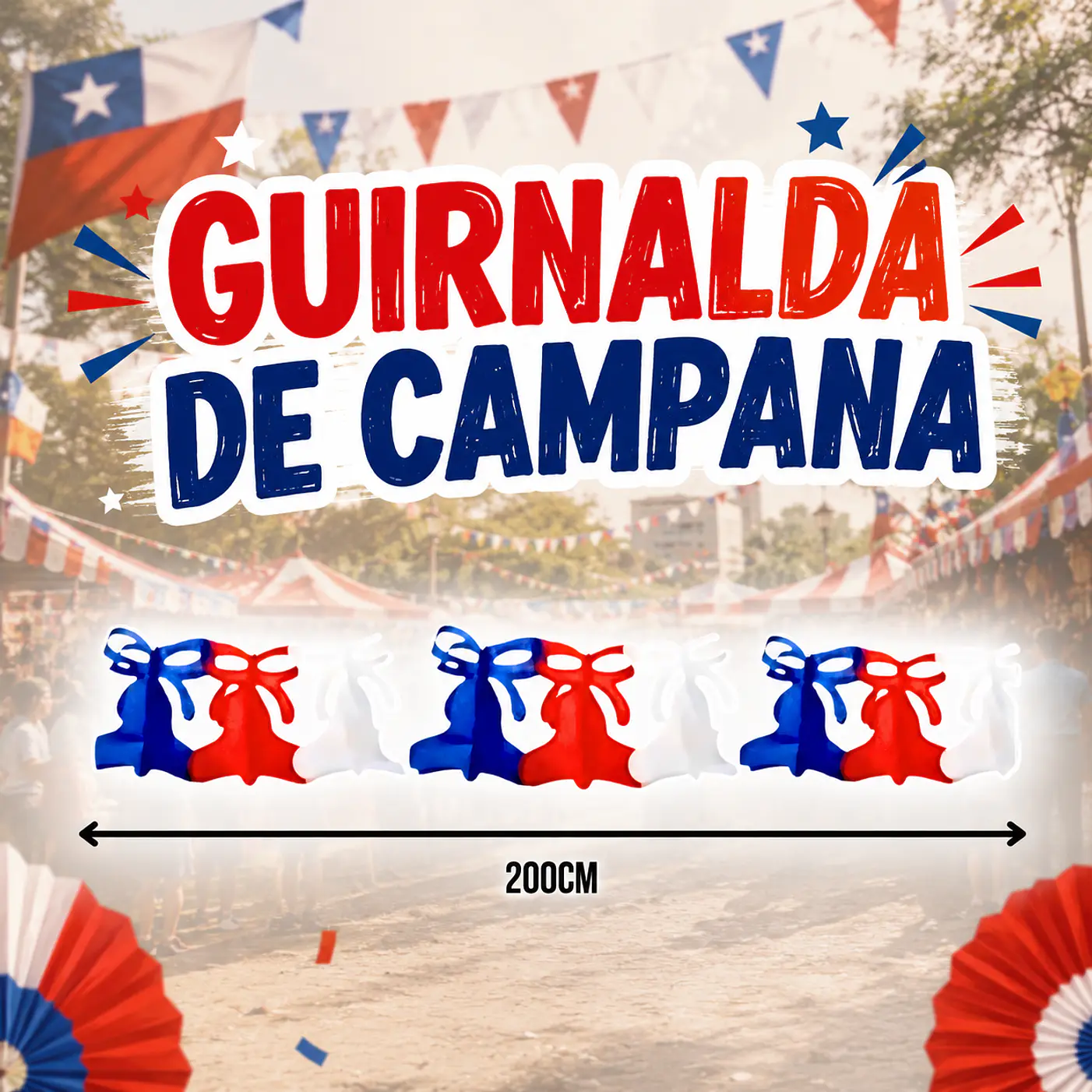 Pack 20 Guirnalda campana tricolor papel 2mt 4