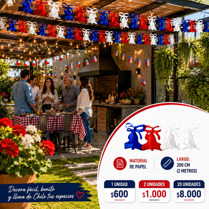 Pack 20 Guirnalda campana tricolor papel 2mt 2