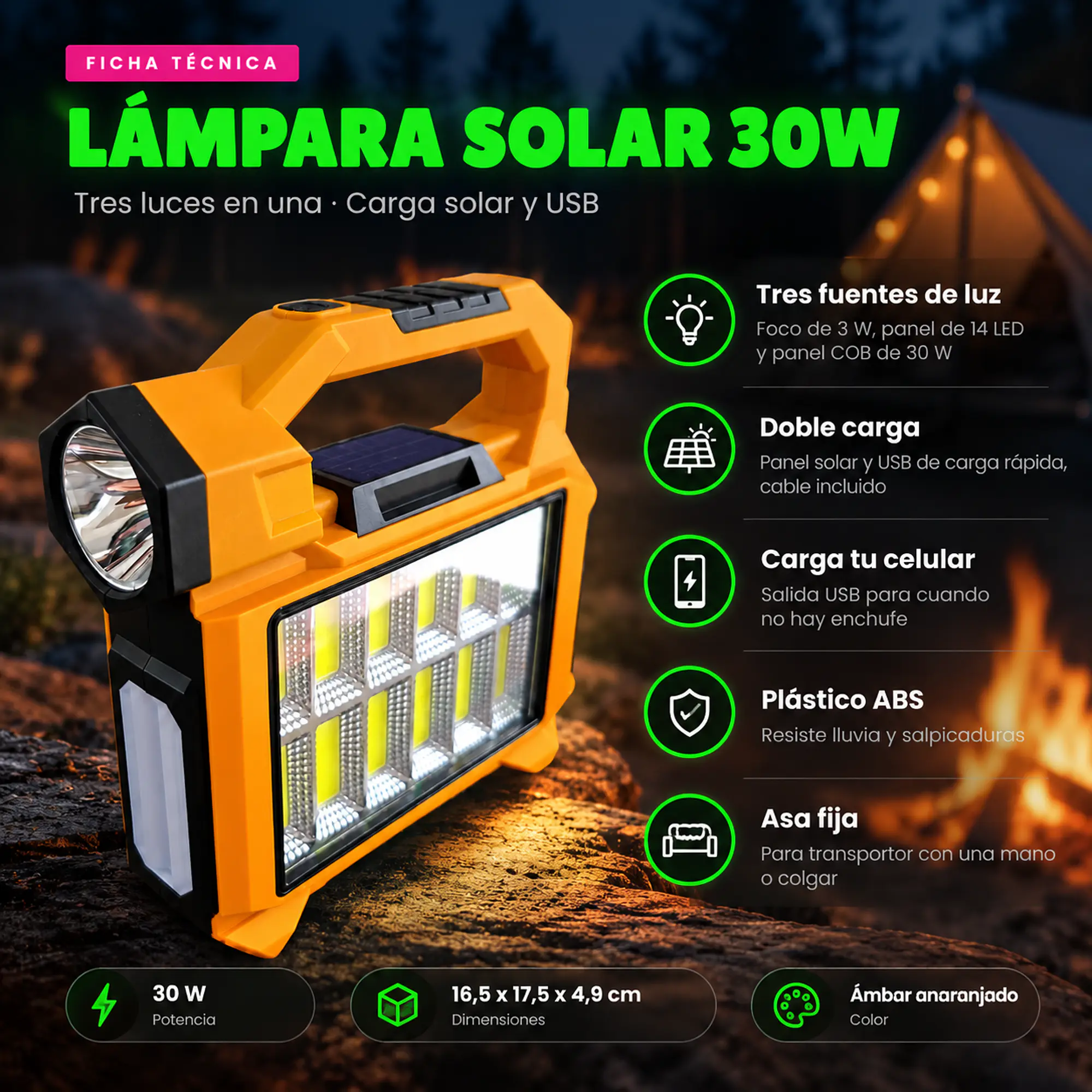 Linterna Solar Recargable Powerbank Camping y Emergencia 5