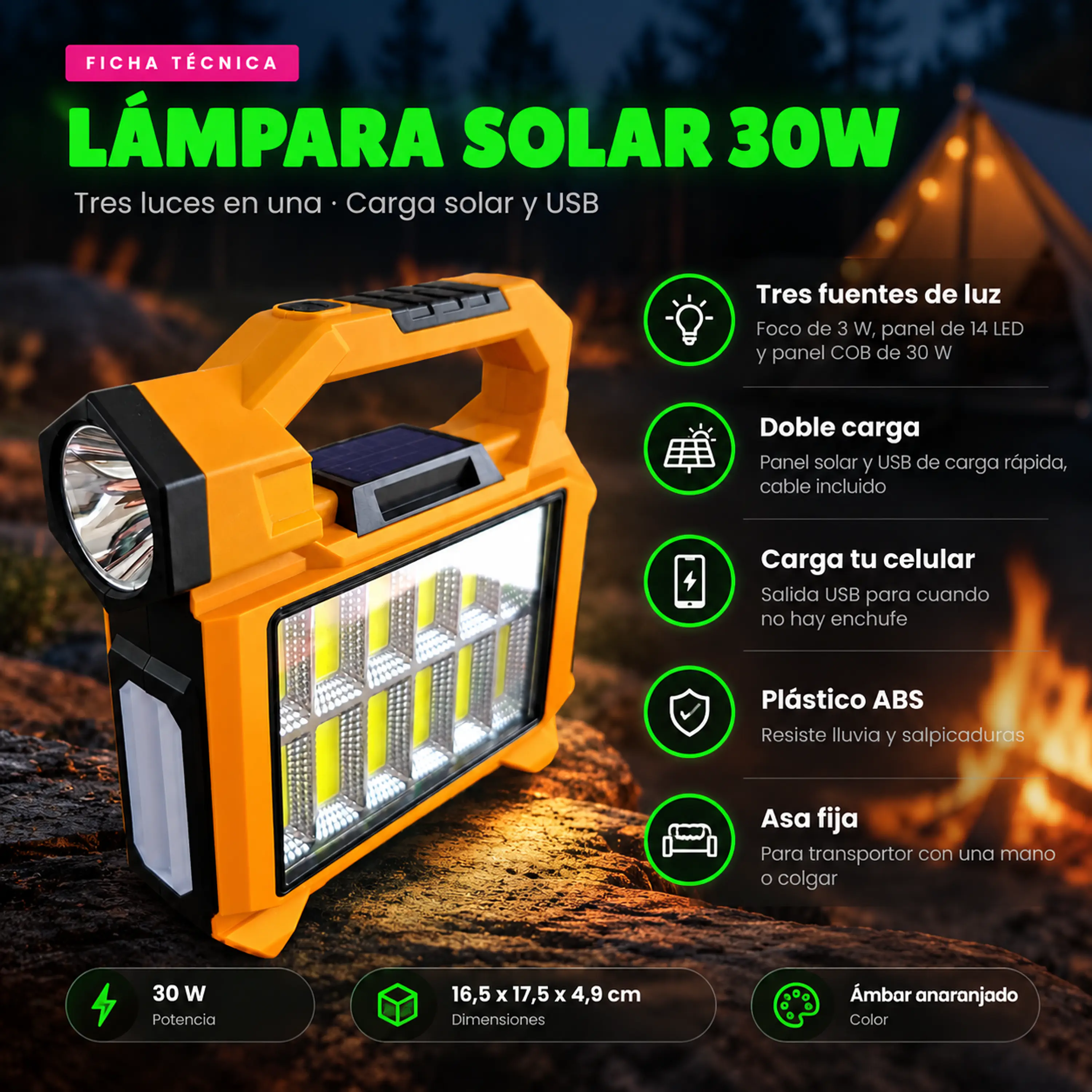 Linterna Solar Recargable Powerbank Camping y Emergencia 5