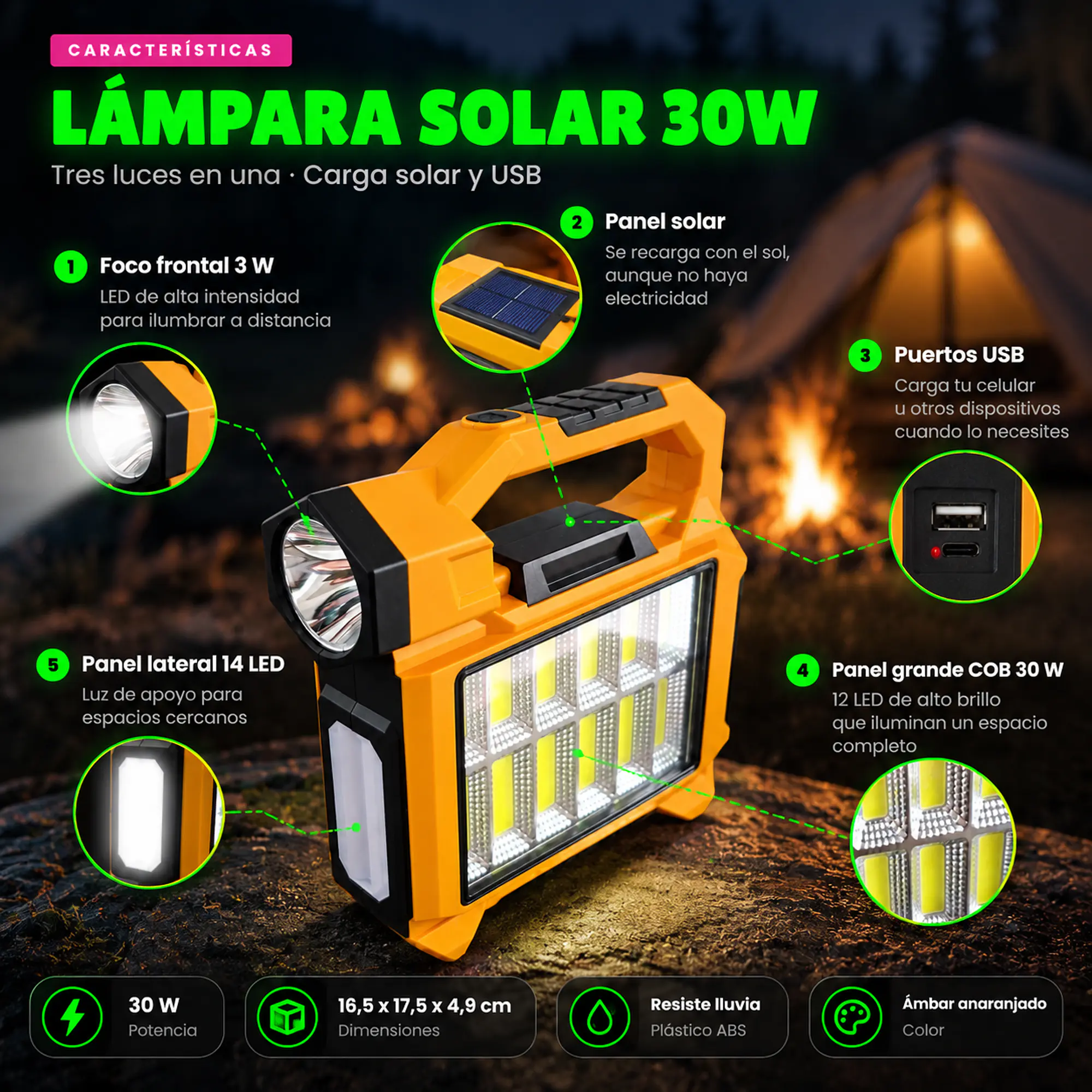 Linterna Solar Recargable Powerbank Camping y Emergencia 12