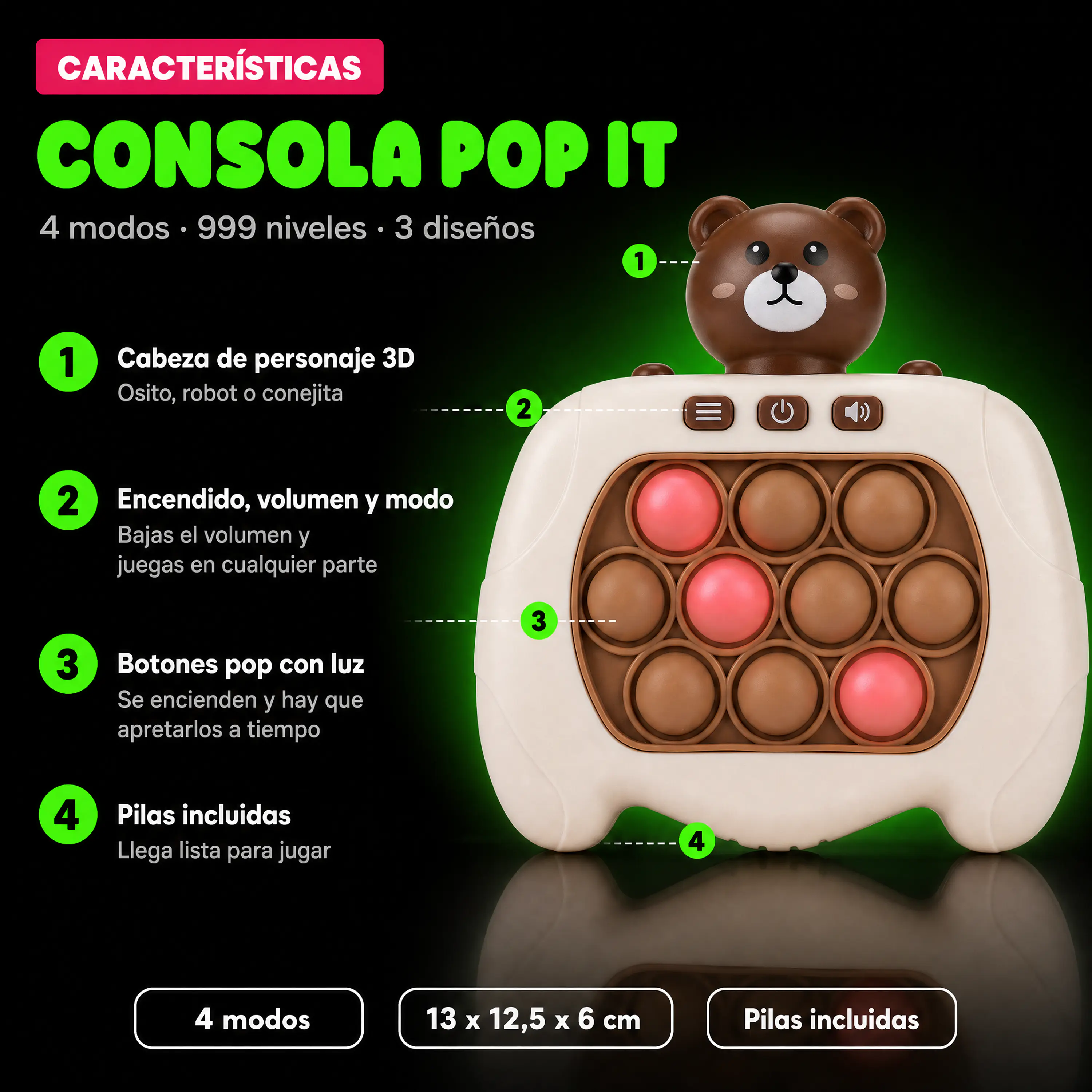 Pop It Electrónico Consola Antiestrés con Luces y Sonido 5