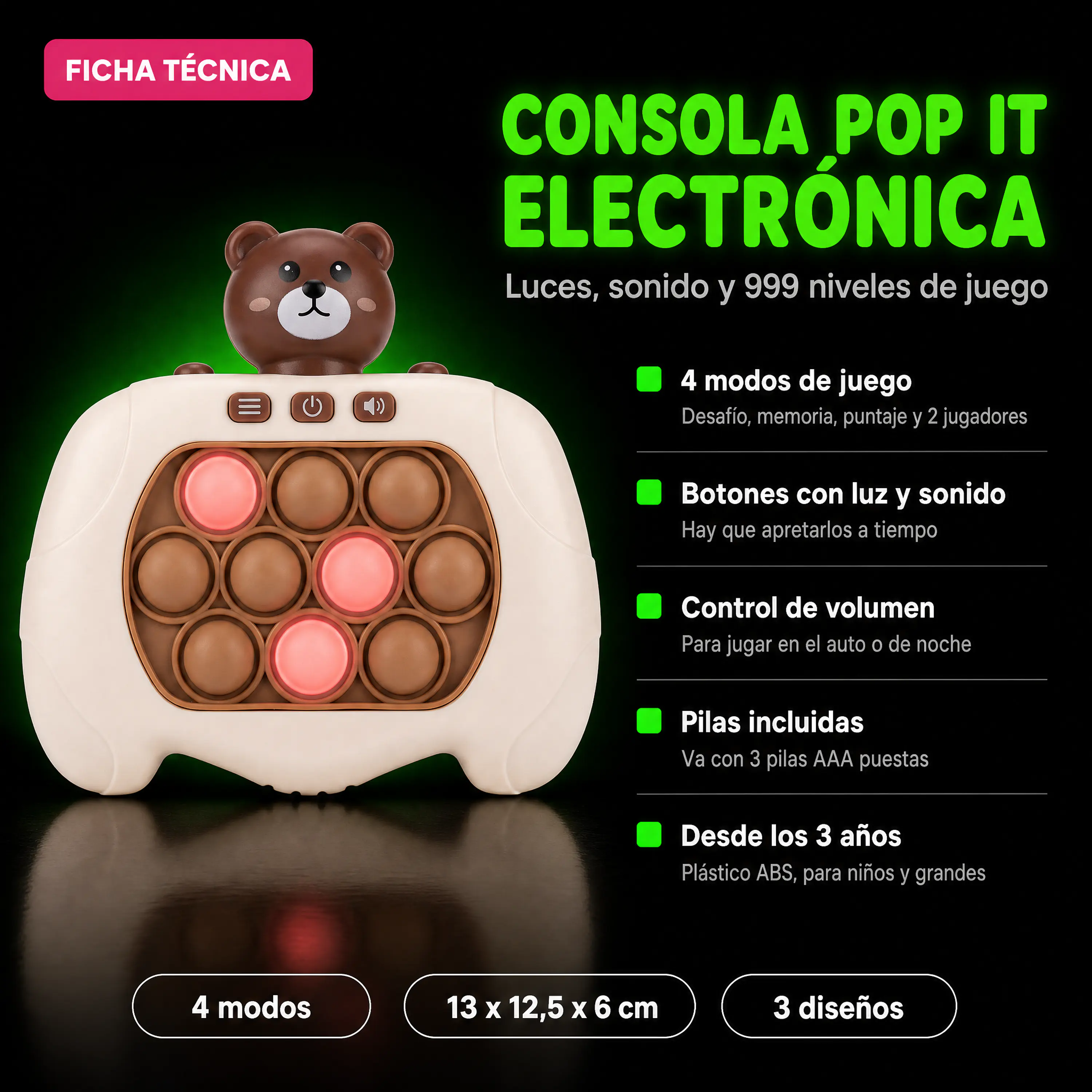 Pop It Electrónico Consola Antiestrés con Luces y Sonido 8