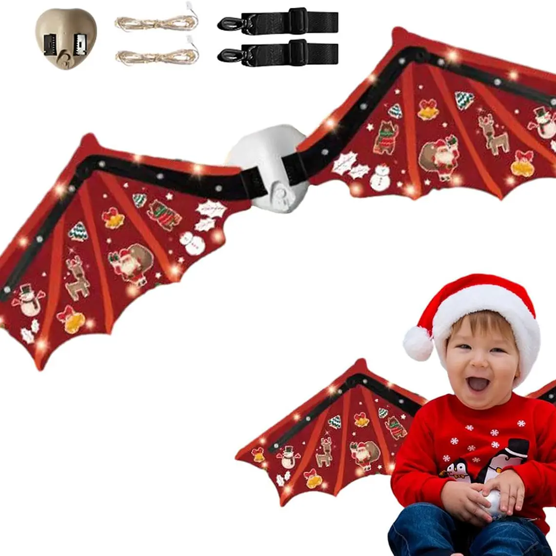 ¡OFERTA ! ALAS DE DRAGON ESTAMPADO NAVIDEÑO CON LUZ LED  MOD#949-120 3