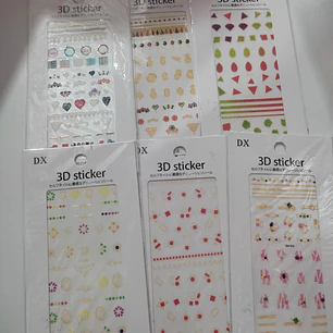 PAQ 3 PLANTILLAS CON STICKERS 3D PARA DECORAR UÑAS