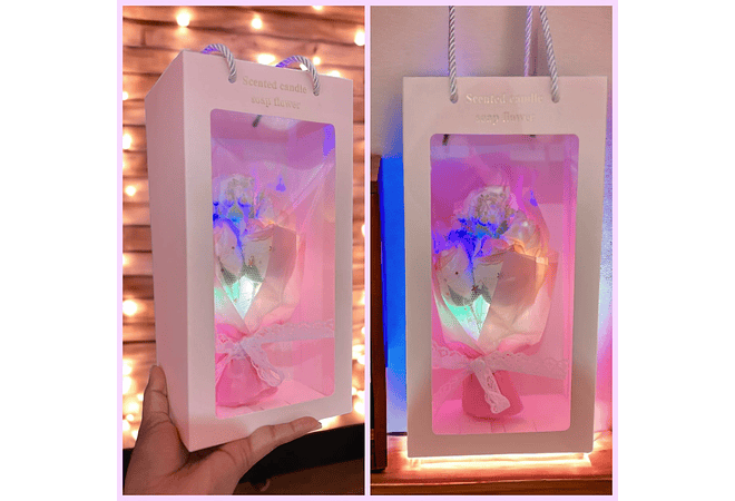 💐 RAMITO DE ROSAS DE JABÓN CON AROMA Y LUZ LED + BOLSITA DE REGALO MODELO #XJ-13826 💐 (AGREGAR CAJA BEIGE)