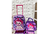 💖🦄🐱🐰 JUEGO DE MOCHILA + LONCHERA PARA PREESCOLAR CON LLANTITAS DISEÑO NIÑA MOD #6207 🦄🐱🐰💖