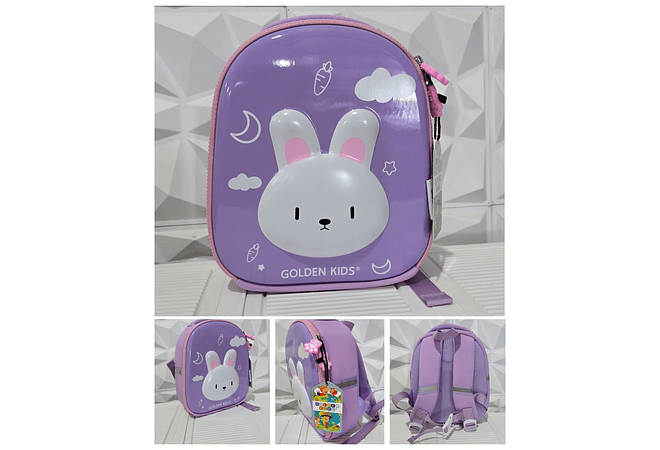 🚎🐘🎀MOCHILITA PREESCOLAR ORIGINAL GOLDEN KIDS BUS, ELEFANTE,CONEJO Y MOÑITO MODELO#XF534