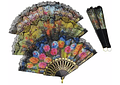 DOCENA DE ABANICOS NEGROS ESTAMPADO FLORES Y LENTEJUELAS(REINGRESO)