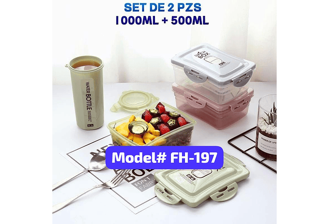 SET DE TUPPER TRANSPARENTE Y BOTE PARA LUNCH MODEL# FH-197