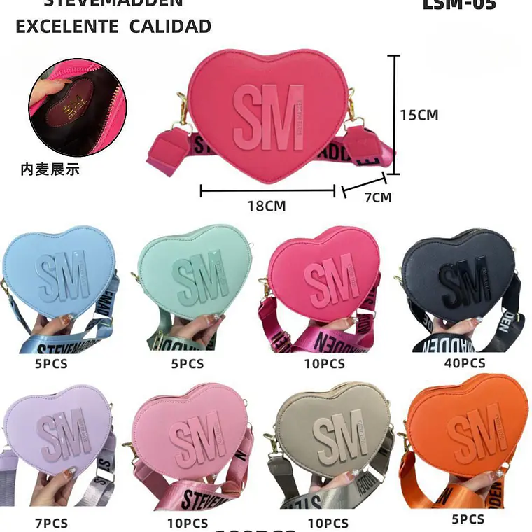 CROSS BODY IMITACIÓN STEVEMADDEN EN FORMA DE CORAZÓN MOD# LSM-05 3