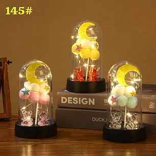 FLOR ETERNA MEDIANA CON LUZ CÁLIDA , LUNA Y OSITOS MOD# YK145
