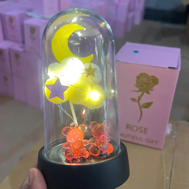 FLOR ETERNA MEDIANA CON LUZ CÁLIDA , LUNA Y OSITOS MOD# YK145 6