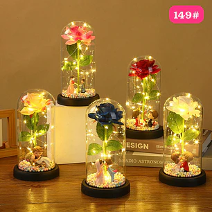 ROSA ETERNA GRANDE CON PAREJAS DE PORCELANA Y LUZ LED CÁLIDA MOD# YK149 REINGRESO
