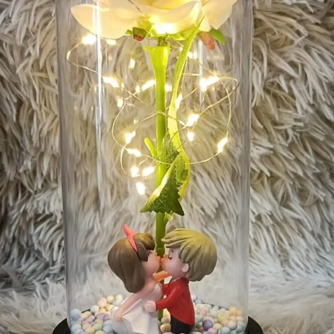 ROSA ETERNA GRANDE CON PAREJAS DE PORCELANA Y LUZ LED CÁLIDA MOD# YK149 REINGRESO 5