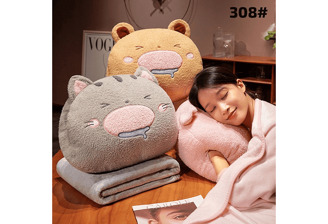 ALMOHADA PELUCHE ANIMALITOS + FRAZADA MODELO #308