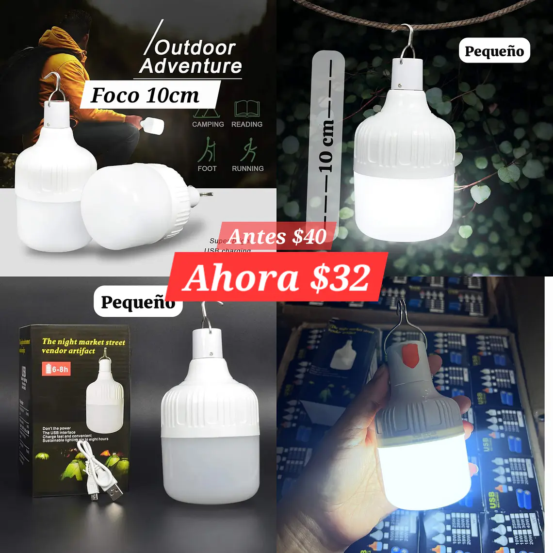 💡🎇 FOQUITO 11CM PORTÁTIL RECARGABLE DE LUZ BLANCA MOD# 6686 💡🎇 1