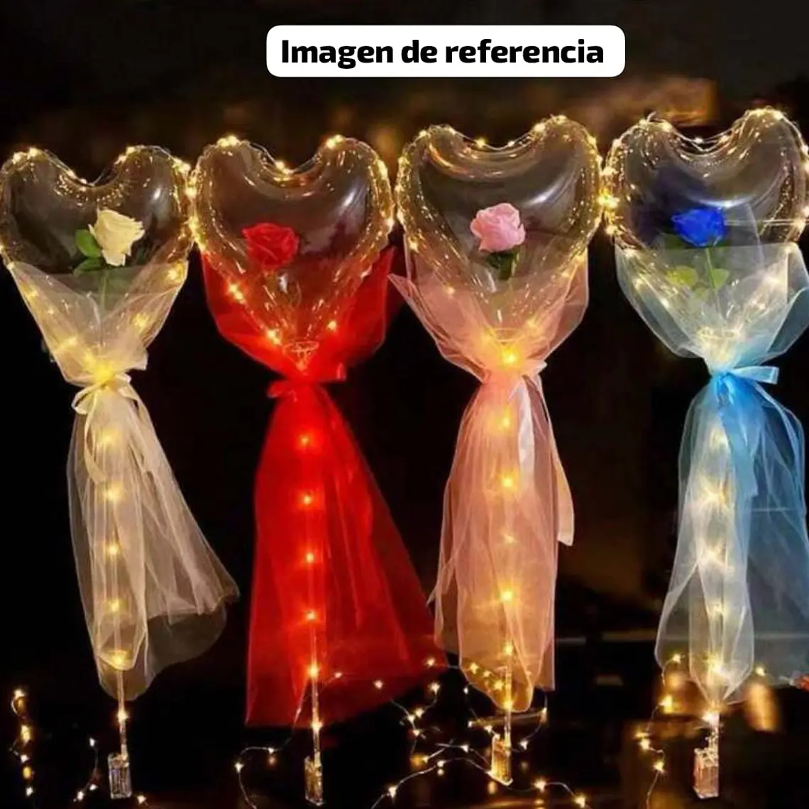 🌹 *GLOBO EN FORMA DE CORAZON CON ROSA Y LUZ LED MOD# FL203*🩷 1