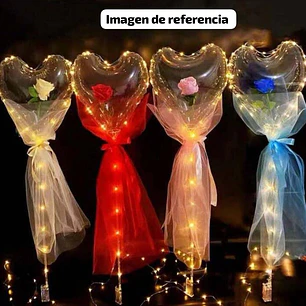 🌹 *GLOBO EN FORMA DE CORAZON CON ROSA Y LUZ LED MOD# FL203*🩷