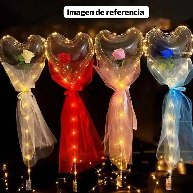 🌹 *GLOBO EN FORMA DE CORAZON CON ROSA Y LUZ LED MOD# FL203*🩷 1