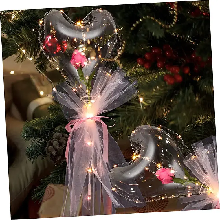 🌹 *GLOBO EN FORMA DE CORAZON CON ROSA Y LUZ LED MOD# FL203*🩷 2
