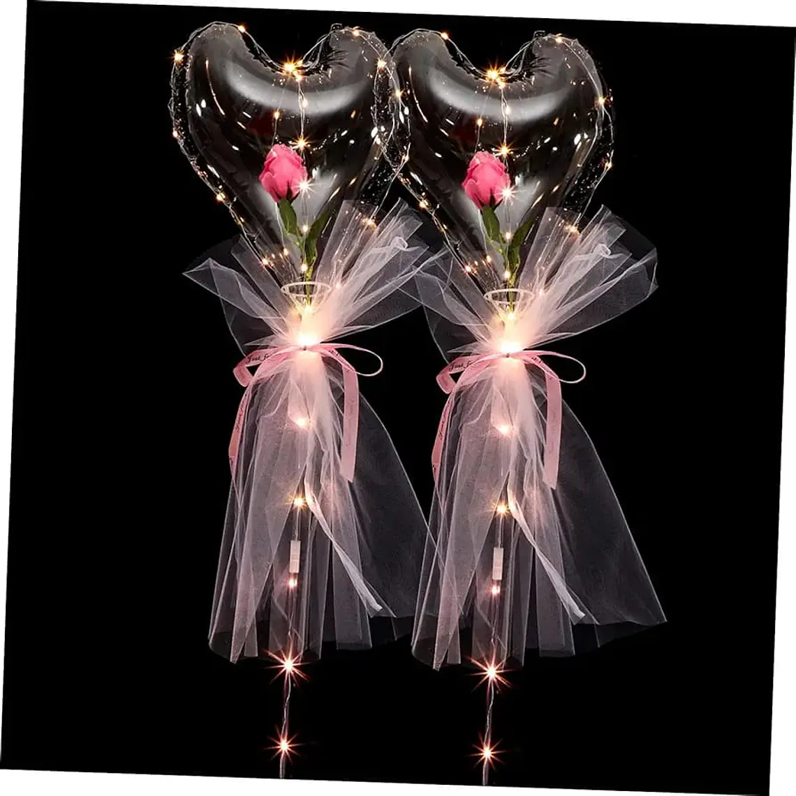 🌹 *GLOBO EN FORMA DE CORAZON CON ROSA Y LUZ LED MOD# FL203*🩷 3