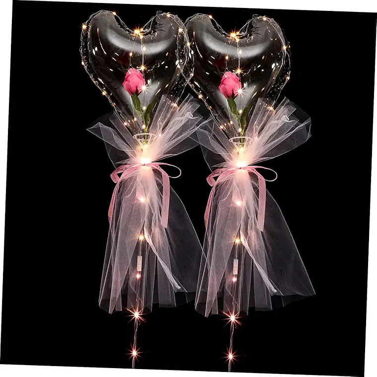🌹 *GLOBO EN FORMA DE CORAZON CON ROSA Y LUZ LED MOD# FL203*🩷 3