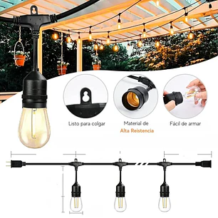 💡 EXTENSION 10MTS CON 20 SOCKET PARA FOCOS NO INCLUIDOS MOD# XLJ-092 (BOLSA DE NAILO)