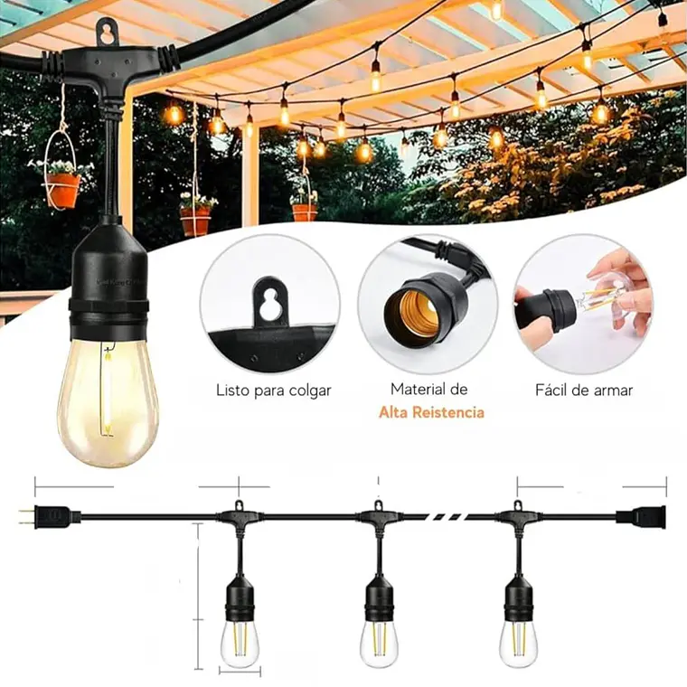 💡 EXTENSION 10MTS CON 20 SOCKET PARA FOCOS NO INCLUIDOS MOD# XLJ-092 (BOLSA DE NAILO) 2