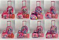 COMBO MOCHILA 3D PREESCOLAR CON RUEDAS PARA NIÑA MOD# 6207