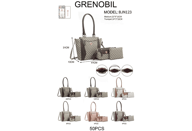 COMBO BOLSA+MARICONERA +COSMETIQUERA GRENOBIL MOD# BJN123 REINGRESO