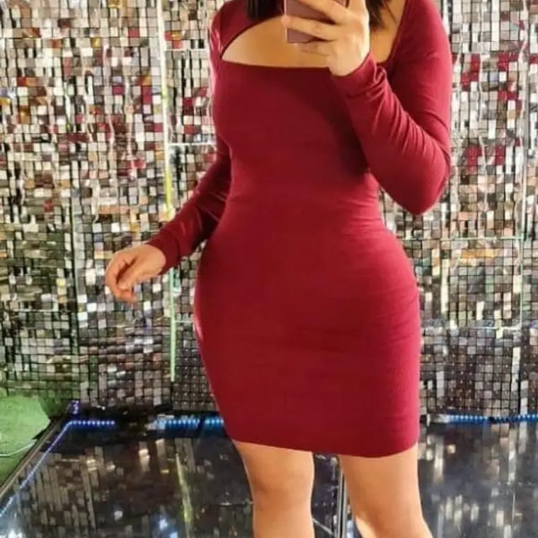 VESTIDO COLOR VINO MANGA LARGA 1