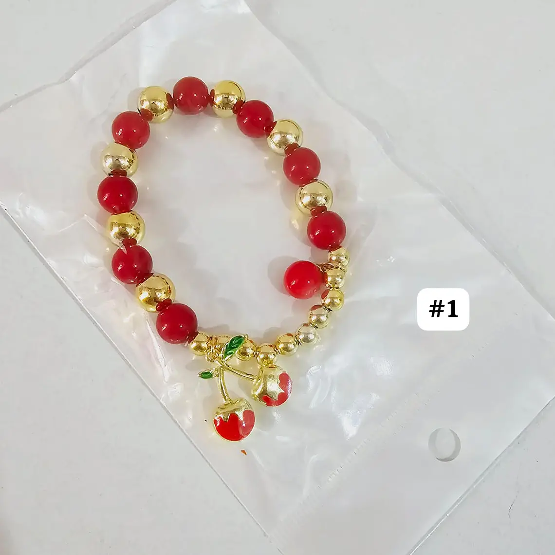 PULSERAS DE ORO LAMINADO DISEÑO FRESA Y CEREZA 🍒 🍓 4