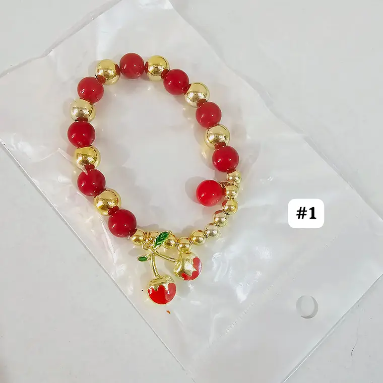 PULSERAS DE ORO LAMINADO DISEÑO FRESA Y CEREZA 🍒 🍓 4